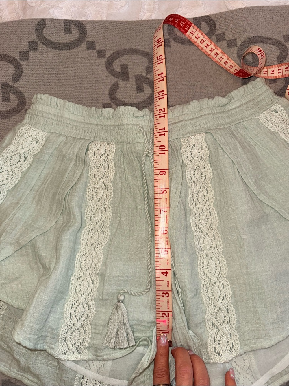 NWT American Eagle Green Blue Drawstring Shorts with lace crochet detail - Picture 7 of 10